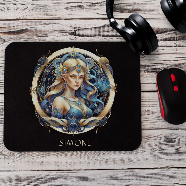Mousepad Nome Azul Celestial Zodiac - Sinal Sun Virgo (Criador carregado)