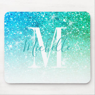 Mousepad Nome azul do monograma da faísca do brilho do Aqu