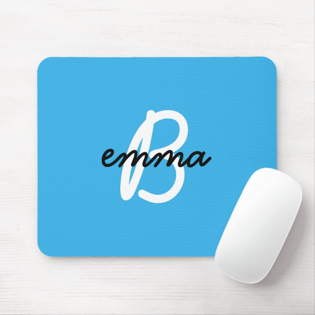 Mousepad Nome Azul | Na moda de tendências modernas Monogra (Com mouse)