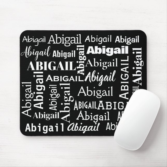 Mousepad Nome branco ABIGAIL em preto (Com mouse)
