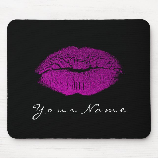 Mousepad Nome branco preto Fusca Cor-de-rosa Beijo de Lábio (Frente)