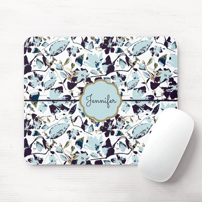 Mousepad Nome Clematis de Aquarela Azul Claro (Light Blue Floral Watercolor Clematis Name Mouse Pad from Studio Posies.)