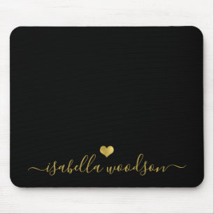 Mousepad Nome com Assinatura de Coração Dourado Mínimo em S