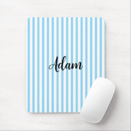 Mousepad Nome com Listras Azuis e Brancas Personalizado