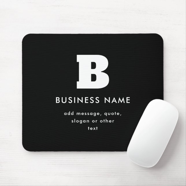 Mousepad Nome comercial e slogan editáveis | Preto e Branco (Com mouse)