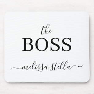Mousepad Nome da Chefe em Preto e Branco Moderno   Presente