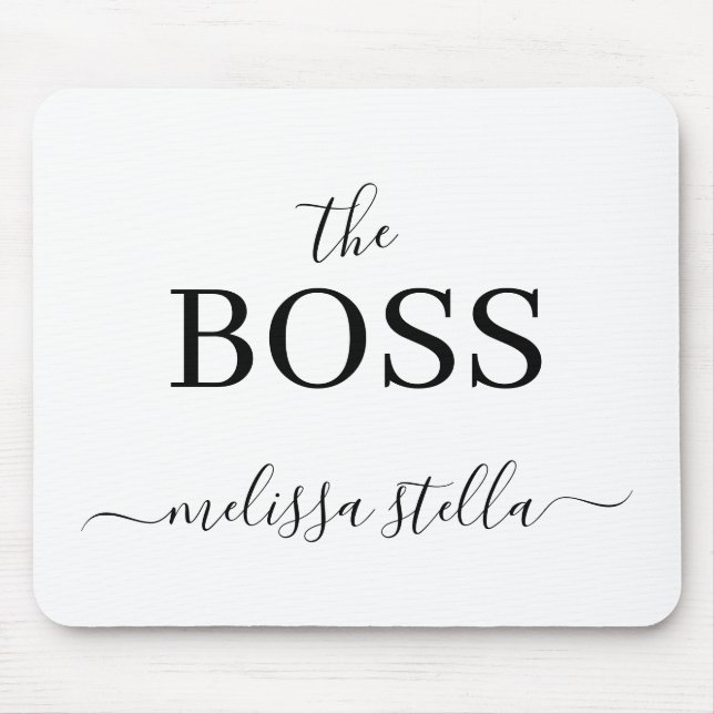 Mousepad Nome da Chefe em Preto e Branco Moderno | Presente (Frente)