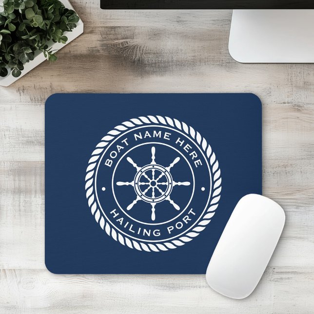 Mousepad Nome da embarcação e roda do navio náutico do port (Boat name and hailing port nautical ship's wheel mouse pad)