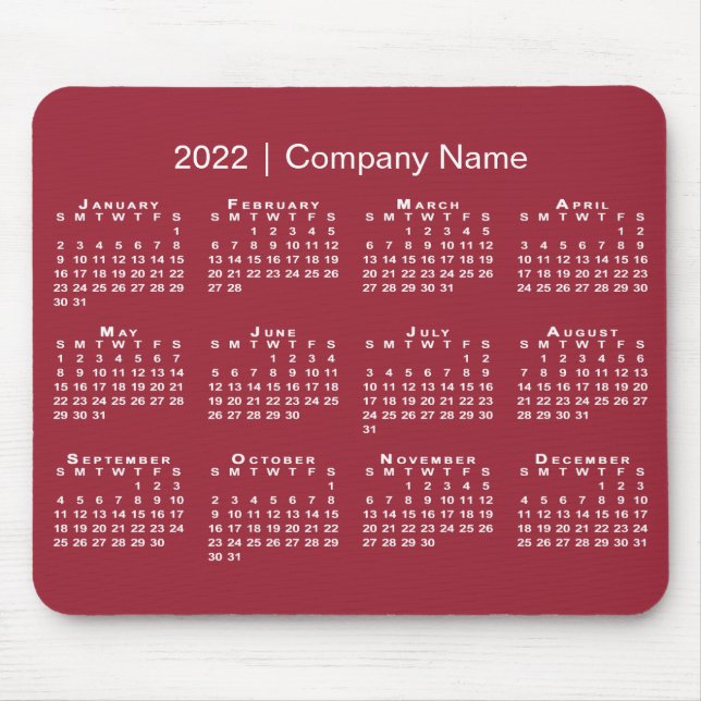 Mousepad Nome da Empresa do Calendário Simples 2022 no Verm (Frente)