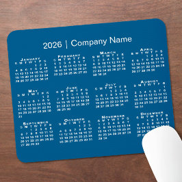 Mousepad Nome da Empresa do Calendário Simples 2026 em Azul