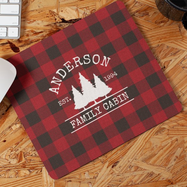 Mousepad Nome da Família Cabina Xadrez Red Buffalo (Customize to change text size or text style.)