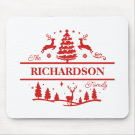 Mousepad Nome da Família Personalizada Red White Christmas