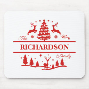 Mousepad Nome da Família Personalizada Red White Christmas