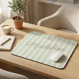 Mousepad Nome da Família Personalizado Listras Verde Salvia