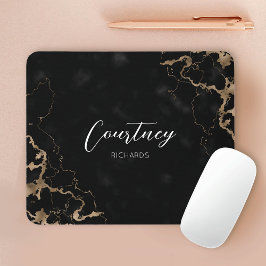 Mousepad Nome da fonte legante do Mármaco preto e Dourado d