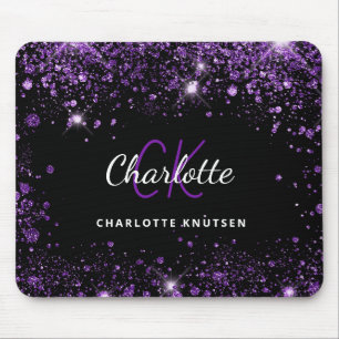 Mousepad Nome das iniciais do monograma roxo preto
