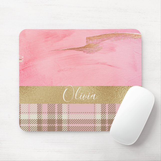 Mousepad Nome de Aquarela de Xadrez Rosa (Com mouse)