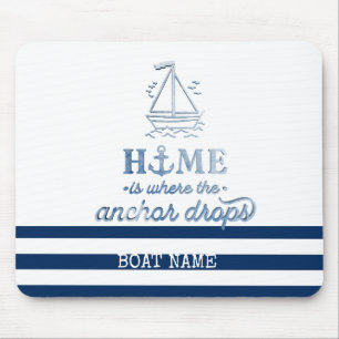 Mousepad Nome de Barco Náutico, Âncora Azul Marinho Listrad
