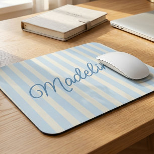Mousepad Nome de Família Personalizado Listras Brancas e Az