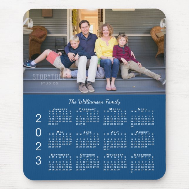 Mousepad Nome de Foto Personalizado Calendário Azul 2023 (Frente)