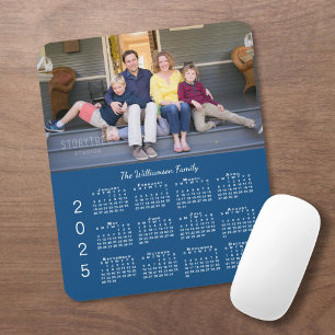 Mousepad Nome de Foto Personalizado Calendário Azul 2025