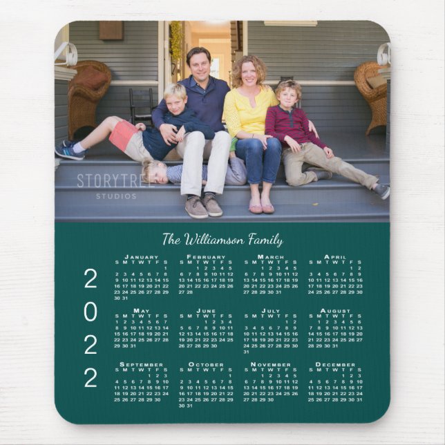 Mousepad Nome de Foto Personalizado Calendário Verde Azul 2 (Frente)