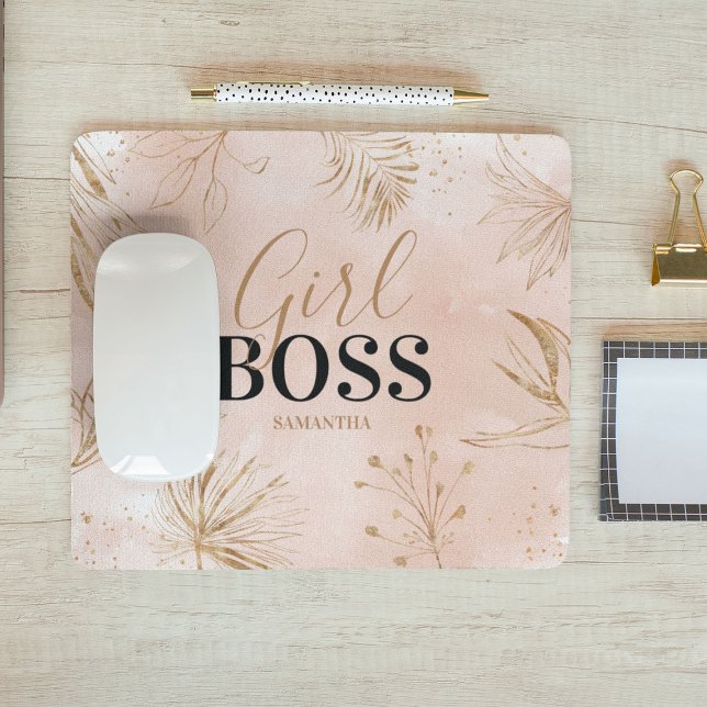 Mousepad Nome de Garota Chefe Rosa e Dourado Fashion (Criador carregado)
