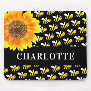 Mousepad Nome de girassol das abelhas felizes pretas