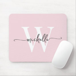 Mousepad Nome de Letra Elegante Cor-de-Rosa Monograma Femin