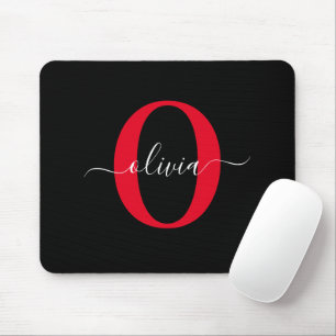 Mousepad Nome de Letra Personalizada em Preto Branco e Verm
