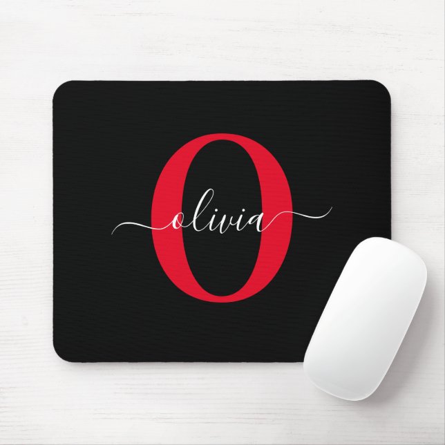 Mousepad Nome de Letra Personalizada em Preto Branco e Verm (Com mouse)