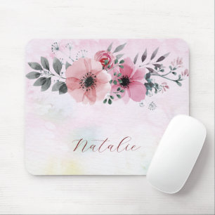 Mousepad Nome de monograma fofo empoeirado (flor) - guião r