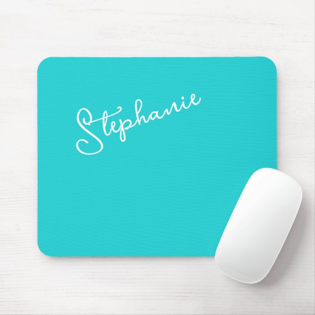 Mousepad Nome de Roteiro Personalizado Turquesa Minimalista (Com mouse)