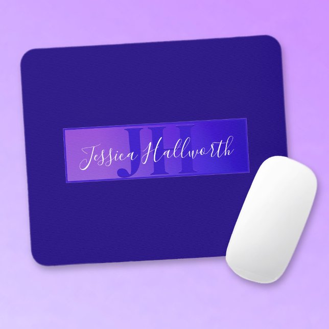 Mousepad Nome de Script Elegante Moderno e Monograma Roxo (Criador carregado)