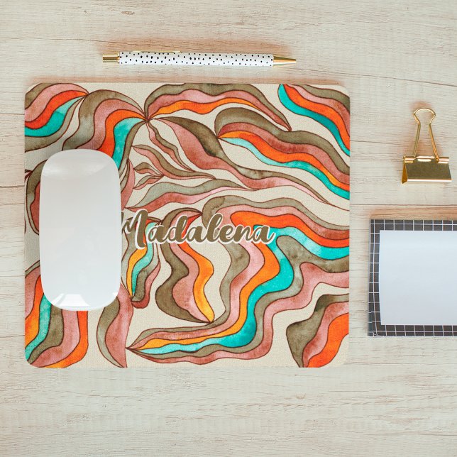 Mousepad Nome de Script Ondulado Rosa Groovy Retro Laranja  (Front)