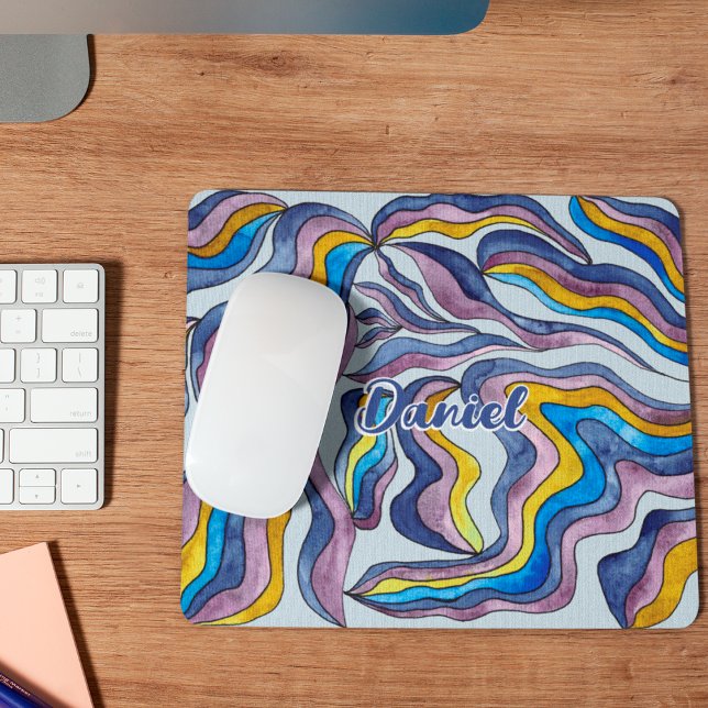 Mousepad Nome de Script Ondulado Roxo Azul Verde Groovy Ret (Front)