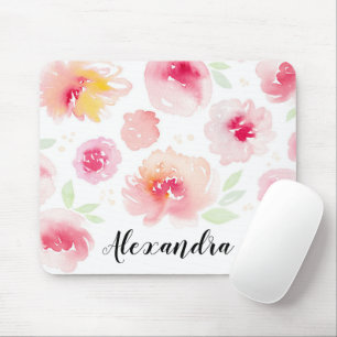 Mousepad Nome de Script Personalizado de Flores de Água