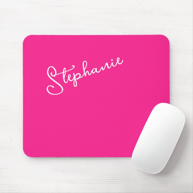 Mousepad Nome de Script Personalizado Elegante Rosa Quente  (Com mouse)