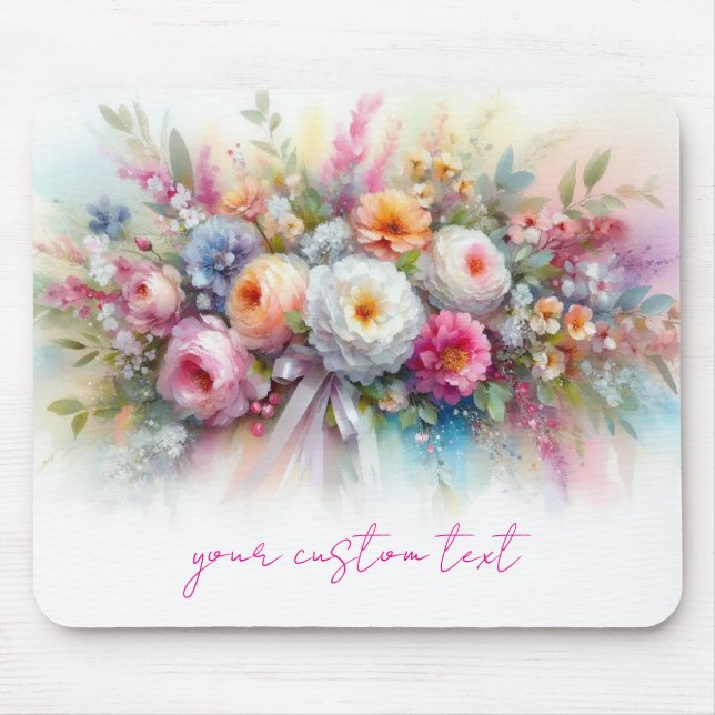 Mousepad Nome de Texto Personalizado Flores de Aquarela Mod (Frente)