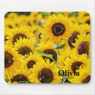 Mousepad Nome do Campo de Girassol Amarelo Personalizado