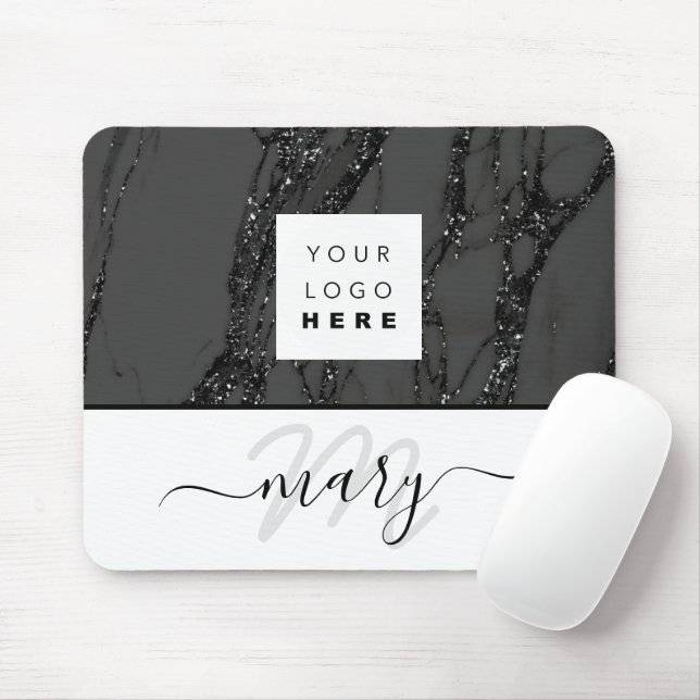 Mousepad Nome do logotipo personalizado Monograma Marble Bl (Com mouse)