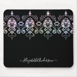 Mousepad Nome do Monograma Branco Negro Elegante