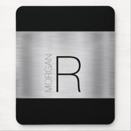 Mousepad Nome Do Monograma, Cinzas Pretas, Prata Esmagada, 