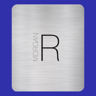 Mousepad Nome Do Monograma, Cinzas Pretas, Prata Espelhada,