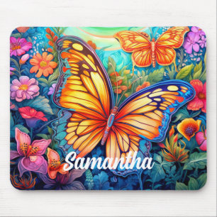 Mousepad Nome do Monograma da Borboleta Personalizada da Re