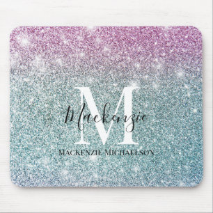Mousepad Nome do Monograma da Brilhante Azul Rosa Roxo