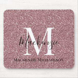 Mousepad Nome do Monograma da Brilhante Cor-de-Rosa Dourada