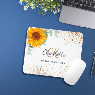 Mousepad Nome do monograma da glitter de ouro floral de gir