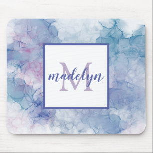 Mousepad Nome do Monograma de Cor Azul Rosa Girassol Modern