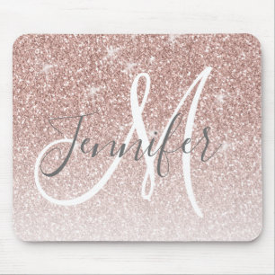 Mousepad Nome do Monograma de Lâmpada Dourada com Rosa